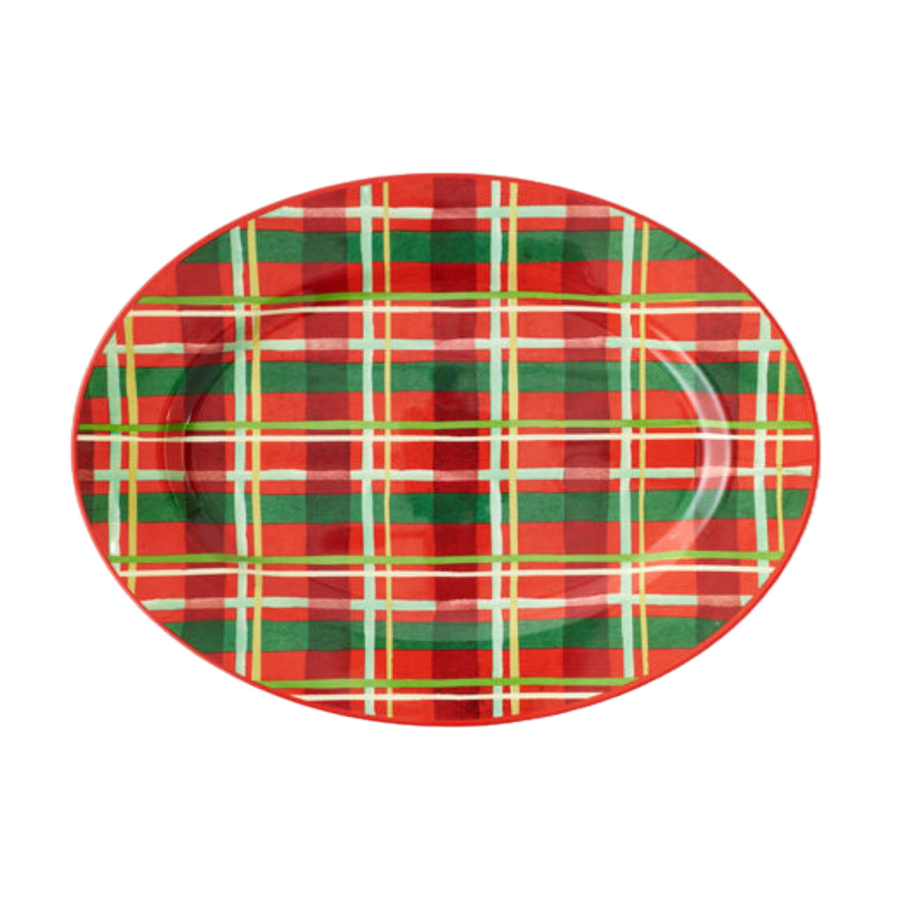 "Enamel" Plaid Oval Platter