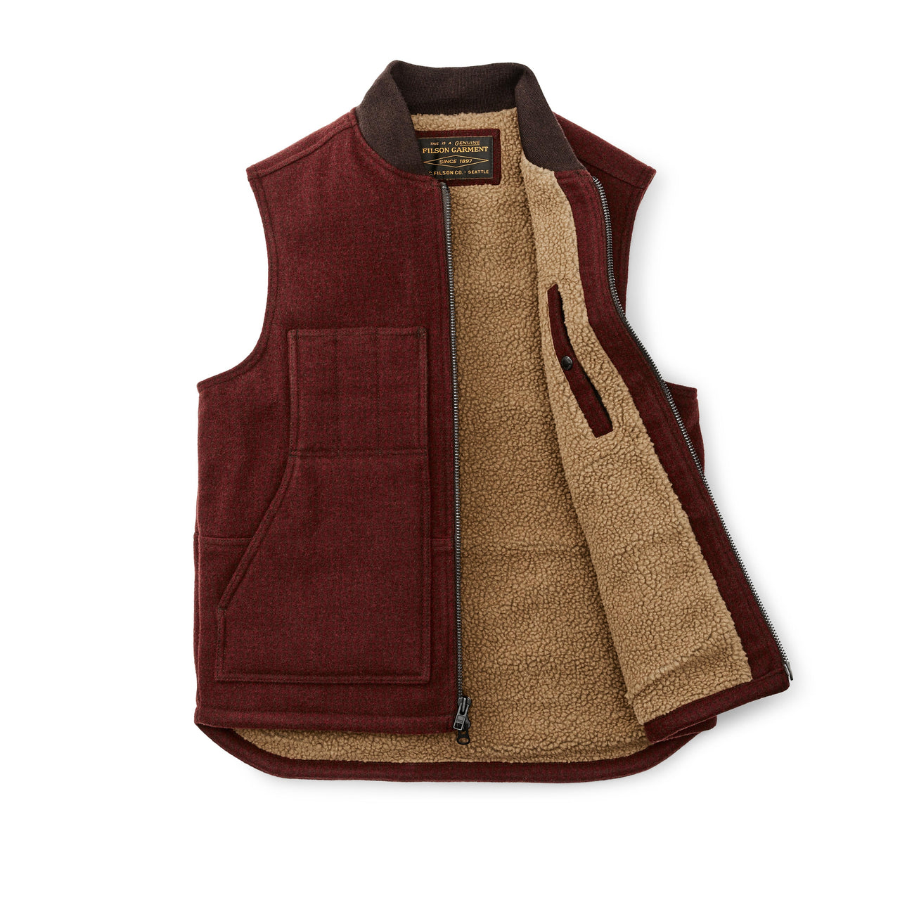 Lined Mackinaw Wool Work Vest | Dark Red & Black